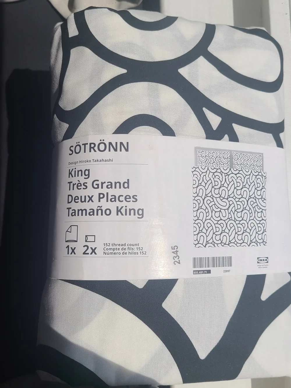 IKEA SÖTRÖNN SOTRONN King Duvet Cover & Pillowcases Set White Black Pattern